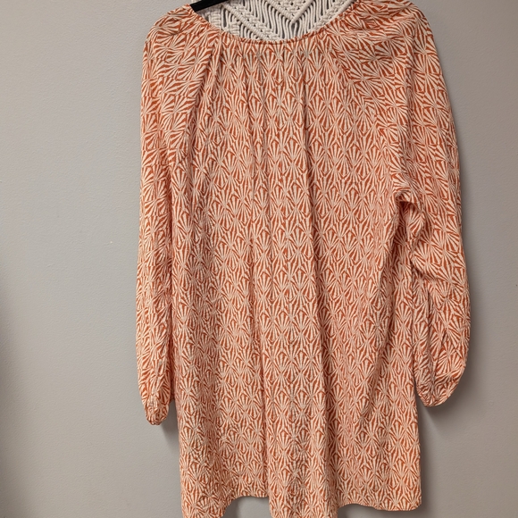 H&M Orange Cream Patterned Long Sleeve Baby doll V Neck Dress Medium - Picture 5 of 9